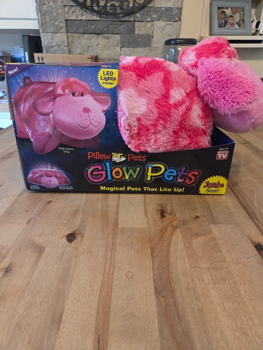 Brand New Pillow Pets Glow Pets Pink Camo Dog Plush - Jumbo 18" Size (NIB)